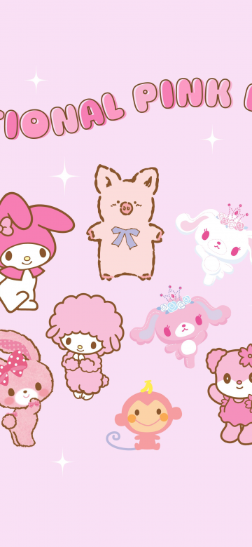 National Pink Day, Hello Kitty, Kuromi, My Melody, Pompompurin, Cinnamoroll, Gudetama, Pochacco, Pink background, Sanrio