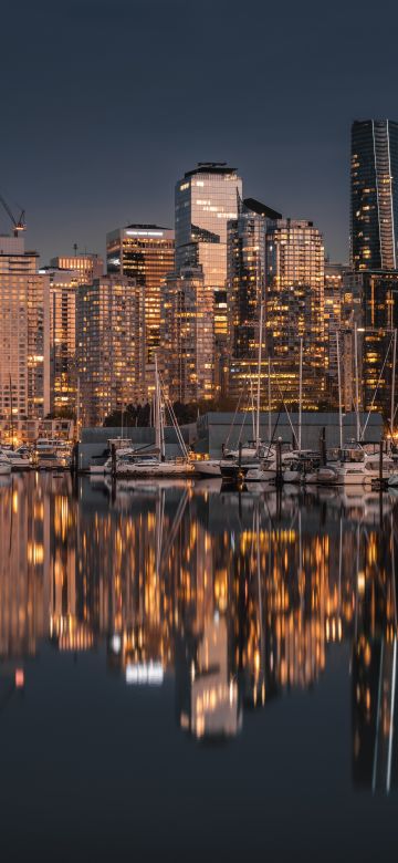 Vancouver City, Harbor, Night lights, Cityscape, Reflections, Nightscape, 5K, 8K