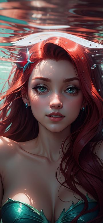 Ariel (Disney Princess), AI art, Underwater, Mermaid, Beautiful girl