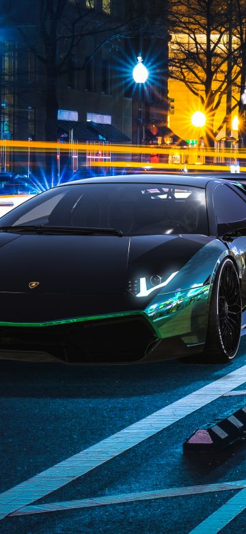 Lamborghini Murcielago, Custom tuning, City lights, Light trails