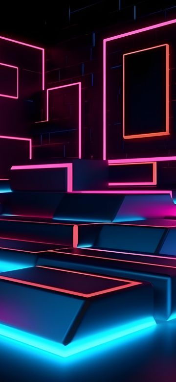 Geometric, Modern interior, Neon background