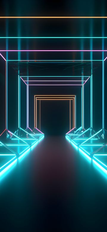 Neon lines, Modern interior, Geometric, 5K, Glowing