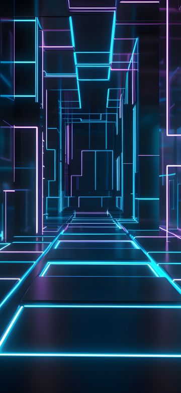 Futuristic, Hallway, Neon Lights, Glowing, 5K