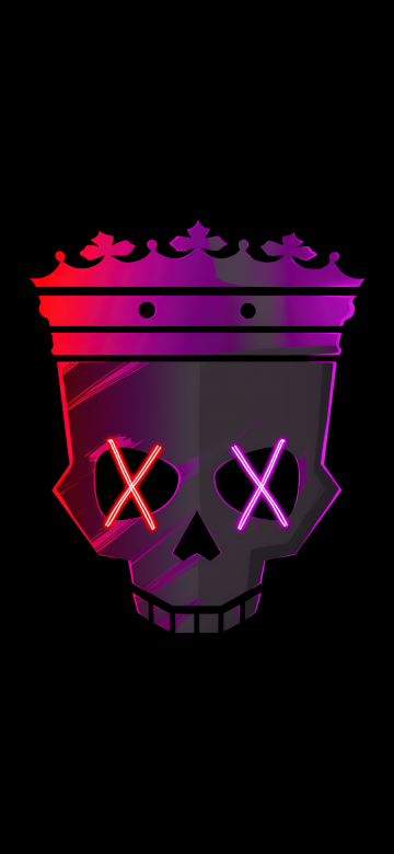 Skull, Neon, Crown, Minimalist, AMOLED, 5K, Black background