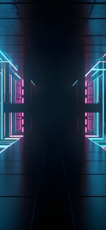 Futuristic, Corridor, Neon Lights, 5K, Glowing