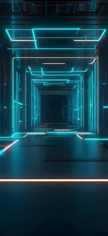 Glowing, Neon, Corridor, Cyberpunk, 5K