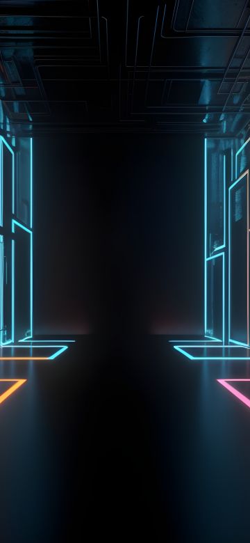 Neon, Aesthetic, Corridor, 5K, Modern lighting