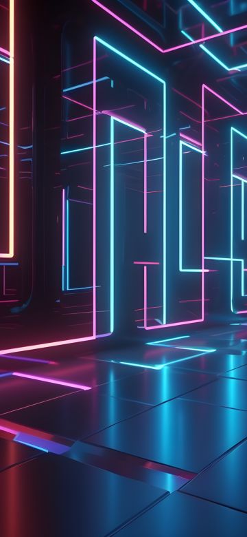 Neon Lights, Hallway, Reflection, Trendy, 5K