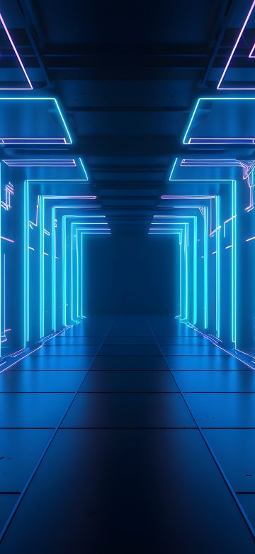 Glowing, Corridor, Neon Lights, 5K, Digital Art