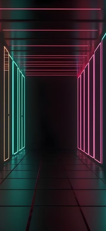 Neon Lights, Corridor, Futuristic, 5K, Surreal