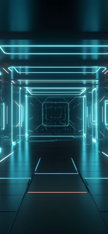 Neon, Corridor, 5K, Futuristic