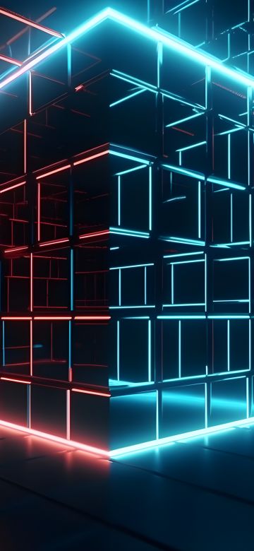 Colorful, Neon Lights, Geometric, Futuristic, 5K