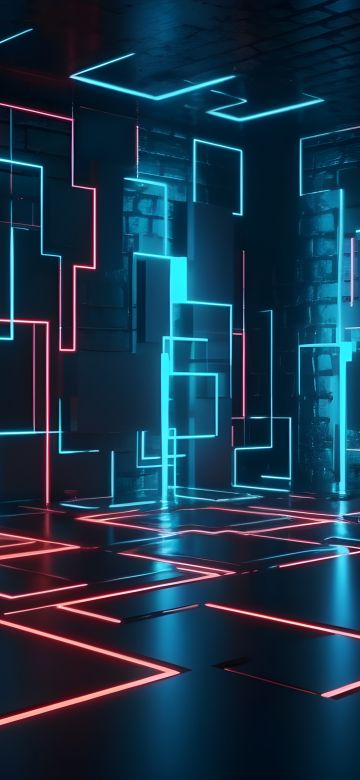 Futuristic, Dark room, Neon Lights, Geometric, 5K