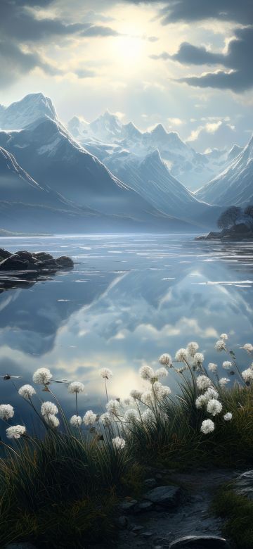 Alpine lake, Moonlight, Scenery, Surreal, Serene, Peaceful, Valley, AI art, 5K, 8K