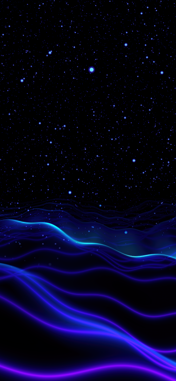 Night sky, Surreal, Blue waves, Digital Art, 5K, Dark aesthetic