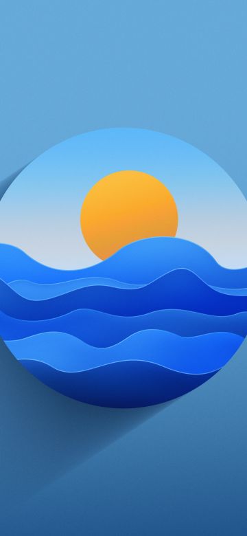 Sunset, Illustration, 5K, Blue aesthetic, Circle, Ocean