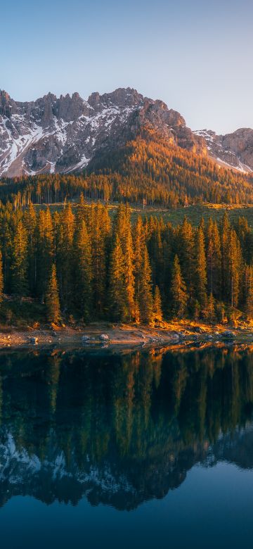 Karersee Lake, Serene, Lago di Carezza, Alpine lake, Italy, Dolomites, 5K