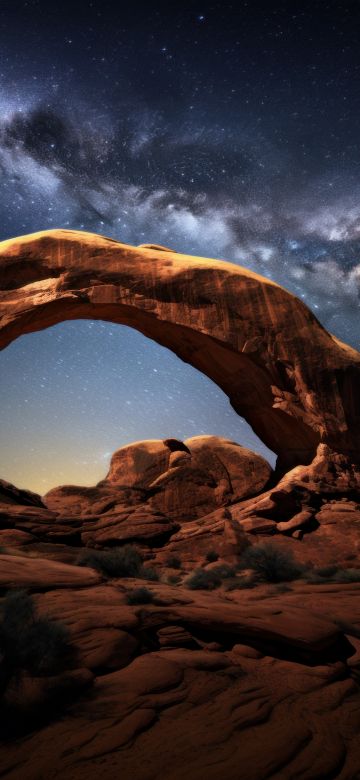 Milky Way arch, Arches National Park, Utah, United States, 5K, Rock formations, 8K, Night sky