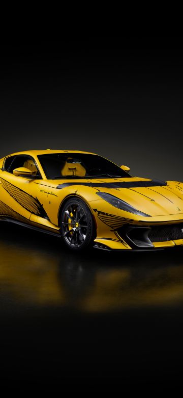 Ferrari 812 Competizione, 2023, 5K, Dark background, Yellow cars