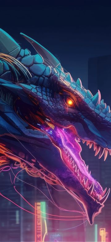 Dragon, Neon, AI art, Midjourney, 5K