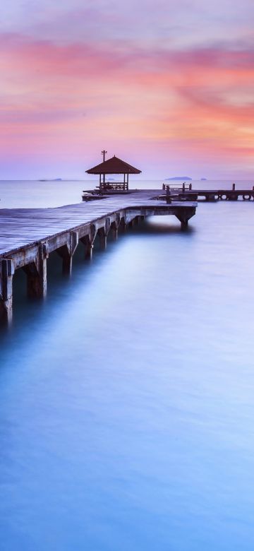 Wooden pier, Sunrise, Morning, Foggy, Daylight, 5K