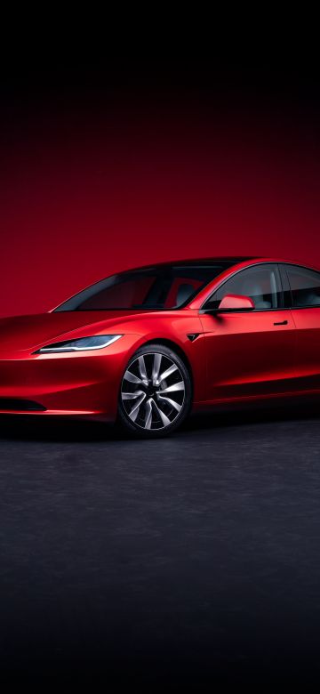 Tesla Model 3, Electric Sedan, 2023, Electric cars, Red aesthetic