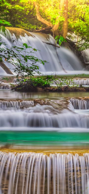 Erawan Falls, Scenic, Waterfall, Forest, Spring, Rainforest, Thailand, 5K