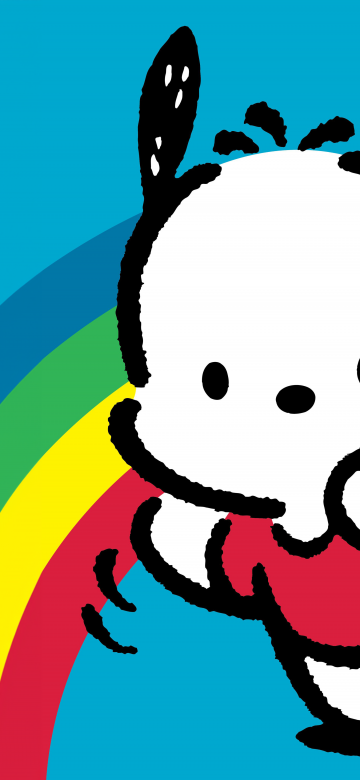 Pochacco, Rainbow, Cute cartoon, Blue background, 5K, 8K