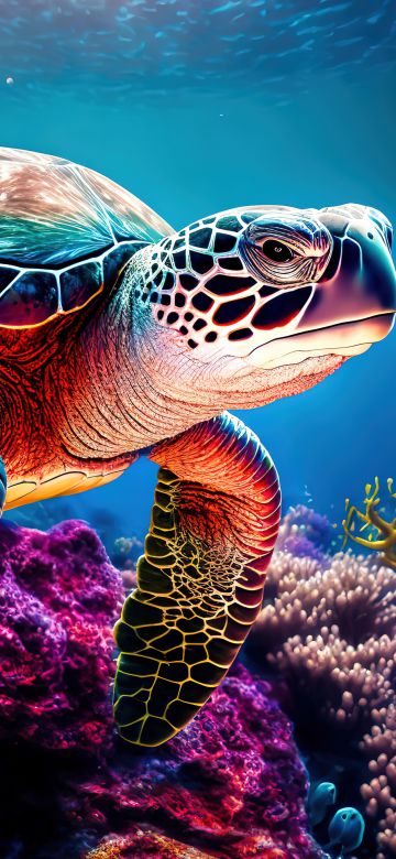 Sea Turtle, AI art, Coral reef, Colorful, Vibrant, Underwater