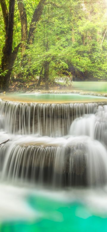 Erawan Falls, Waterfall, Forest, Spring, Rainforest, Thailand, 5K