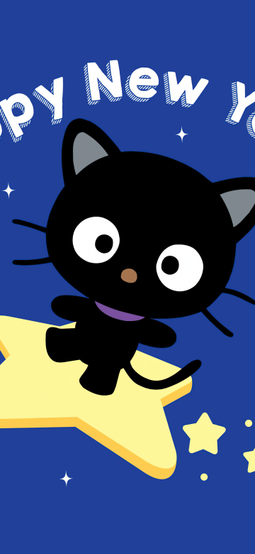 Chococat, Happy New Year, Blue background, Cute cartoon, 5K