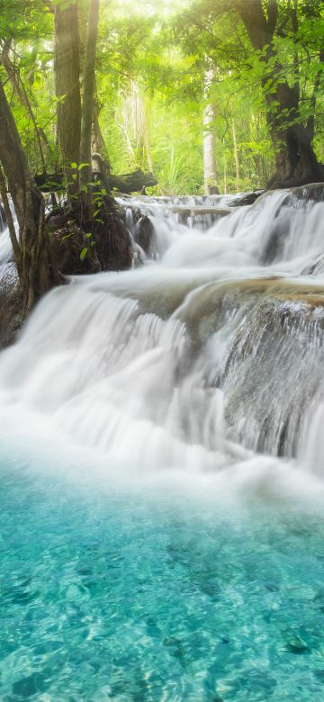 Erawan Falls, Thailand, Waterfall, Forest, Spring, 5K