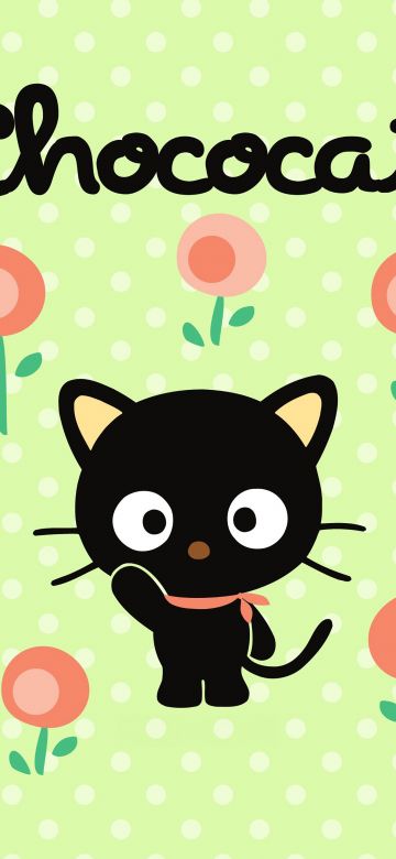 Chococat, Cute cartoon, Green background, Polka dots, Sanrio