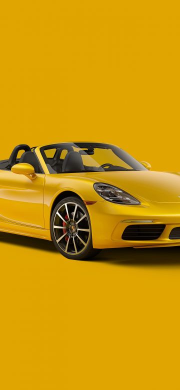 Porsche 718 Boxster, Yellow aesthetic, 5K, CGI, Yellow background