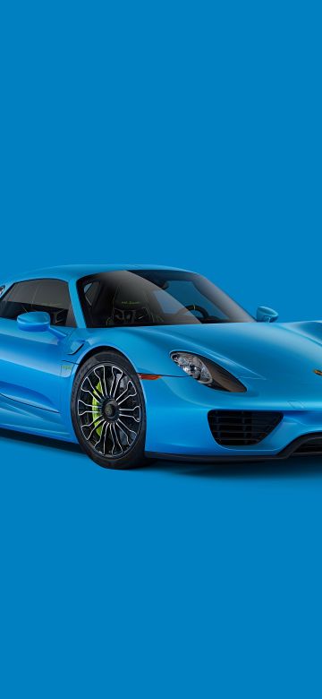 Porsche 918 Spyder, Blue aesthetic, CGI, Blue background, 5K