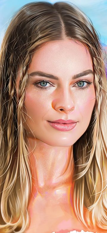 Margot Robbie, Digital Art, Portrait, Girly backgrounds, 5K