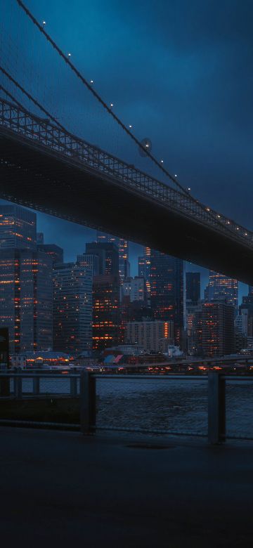 New York City, Brooklyn Bridge, Night, Dark aesthetic, Cityscape