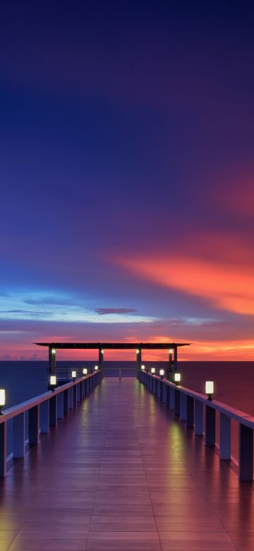 Wooden pier, 5K, Bridge, Sunset, Horizon, Resort, Dawn, Vacation, Holidays, Phuket, Thailand