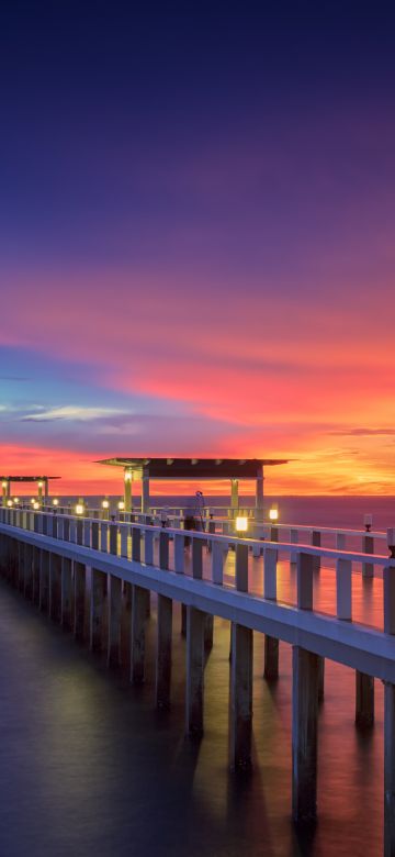 Wooden pier, Resort, Bridge, Sunset, Horizon, Dawn, Vacation, Sea, Holidays, Phuket, Thailand, Aesthetic, 5K