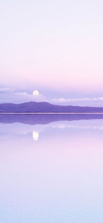 Full moon, Purple aesthetic, Lake, Calm, Reflection, Mountains