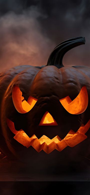 Halloween pumpkin, Fire, AI art, Scary, 5K, Jack-o'-lantern