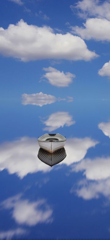 Blue sky, Reflection, Boat, White Clouds, Aesthetic, Serene