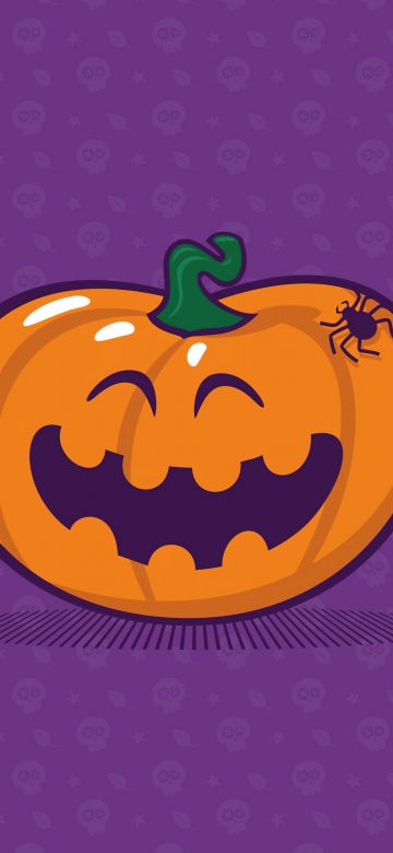 Halloween Pumpkin, Purple background, 5K, Smiling, Cute art, Halloween background