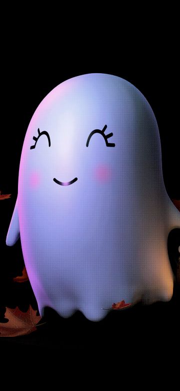 Cute ghost, Halloween night, Kawaii, AMOLED, Cute art, 5K