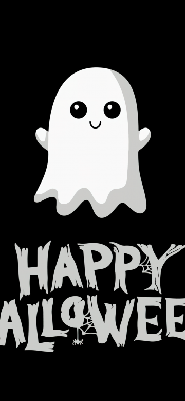 Happy Halloween, Cute ghost, 5K, AMOLED, Black background