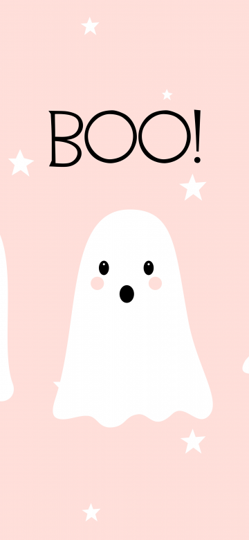 Cute Halloween, Kawaii cartoon, Cute ghost, Minimalist, Peach background, October, Simple