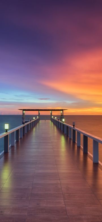 Wooden pier, Aesthetic, Sunset, Horizon, Resort, Dawn, Dusk, Vacation, Holidays, Phuket, Thailand, 5K