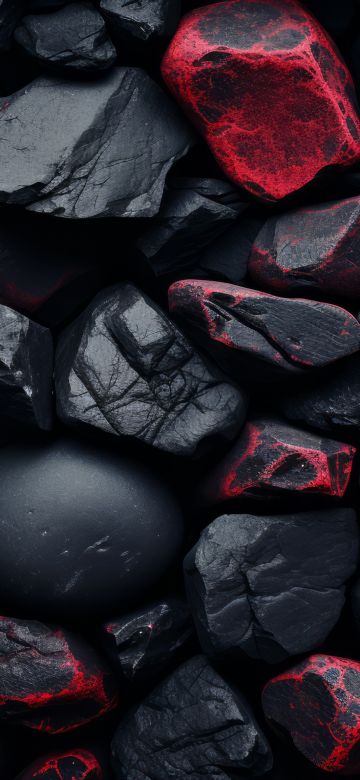 Black rocks, Volcanic, Pile of rocks, Dark aesthetic, Red rocks, 5K