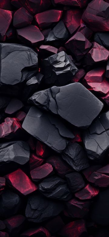 Pile of rocks, Dark aesthetic, Artistic, Black rocks, Red rocks, Volcanic, 5K