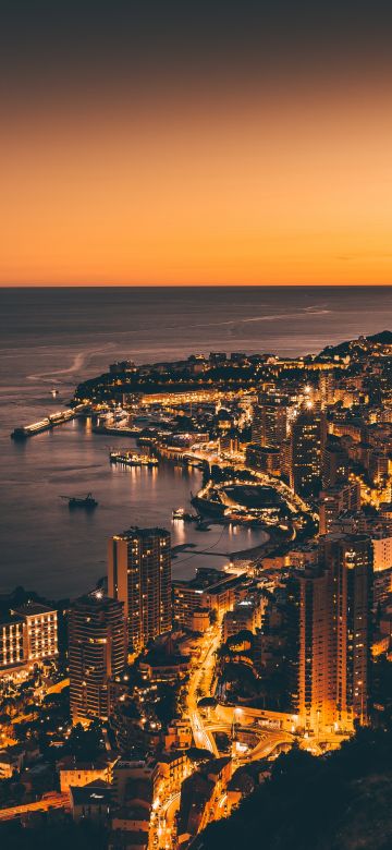 Monte Carlo, Sunset, Dawn, Cityscape, Harbor, City lights, Night, Dusk, Monaco, 5K